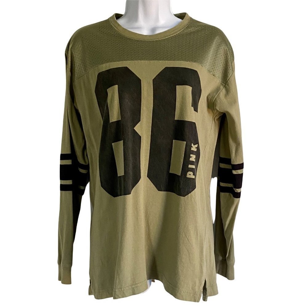 Victoria Secrets Pink Long Sleeve Olive Green Jersey Top XS